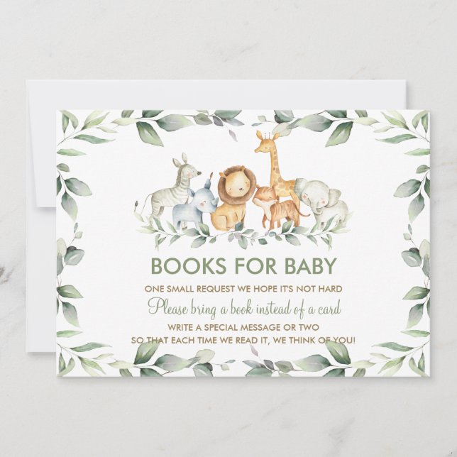 Chic Jungle Animals Greenery Books for Baby Card (Front)