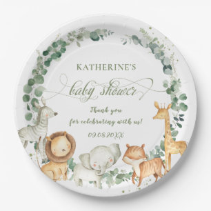 Chic Jungle Animals Greenery Neutral Baby Shower Paper Plate