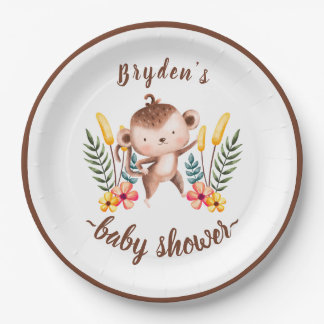 Chic Jungle Animals Greenery Neutral Baby Shower Paper Plate