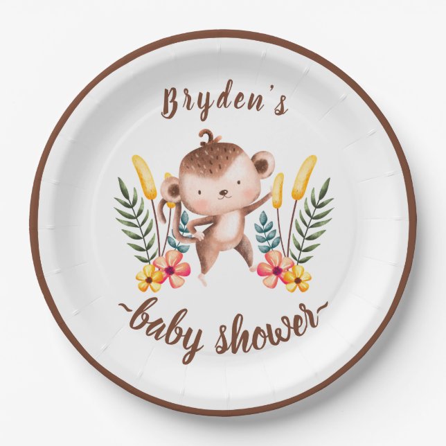 Chic Jungle Animals Greenery Neutral Baby Shower Paper Plate (Front)