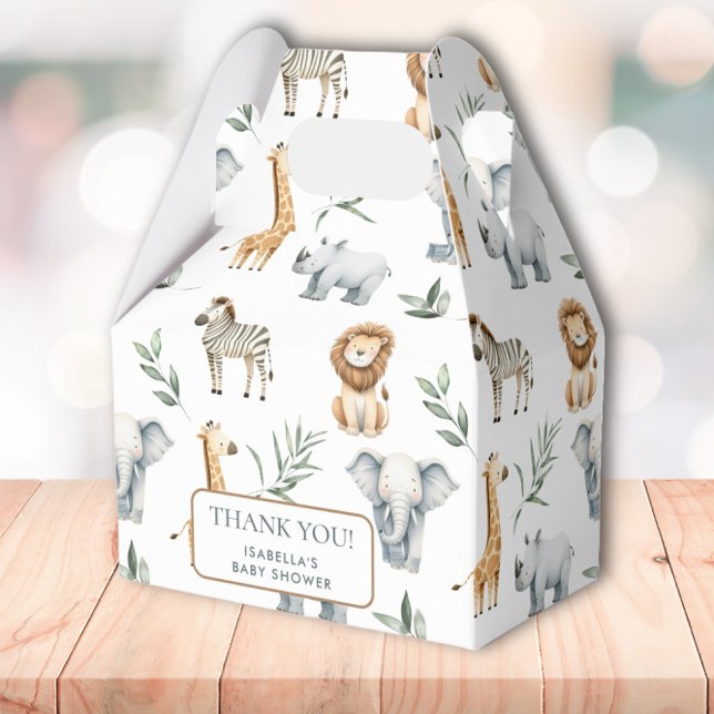 Chic Jungle Animals Greenery Safari Baby Shower Favour Box (Chic Jungle Animals Greenery Safari Baby Shower Favor Box)