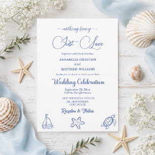 Chic Just Love Hand Drawn Sea Life Wedding Invitation