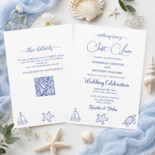 Chic Just Love QR Code Sea Life Wedding Invitation