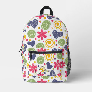 Chic Kawaii Floral Pattern Custom Name Print Printed Backpack