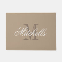 Chic khaki beige and brown name monogram door mat