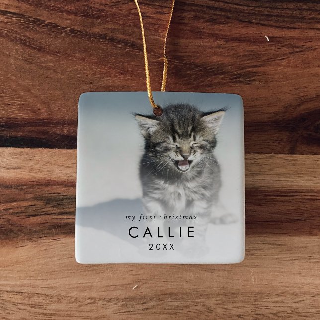 Chic Kitten's First Christmas Cat Photo Ceramic Ornament (Creator Uploaded)