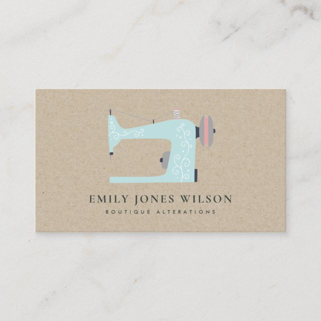 CHIC KRAFT AQUA BLUE PINK SEWING MACHINE TAILOR BUSINESS CARD (Front)