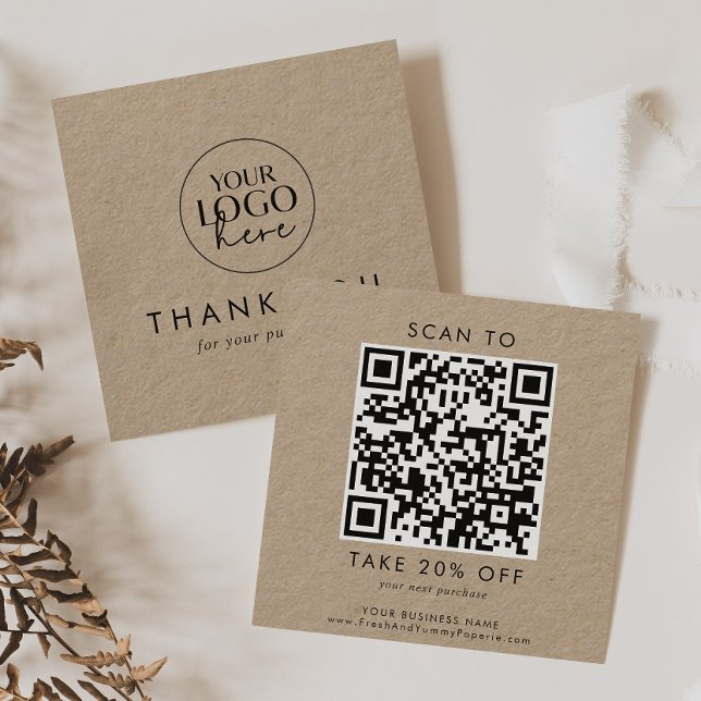 Chic Kraft Paper Business Logo QR Code Thank You Discount Card (Creator Uploaded)