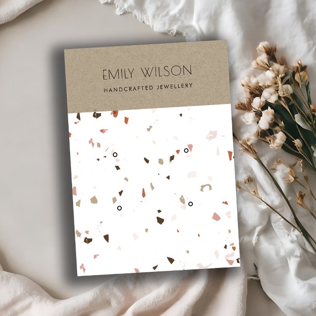 CHIC KRAFT WHITE TERRAZZO 2 EARRING DISPLAY LOGO BUSINESS CARD (Creator Uploaded)