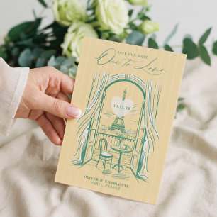 Chic La Dolce Vita Hand Drawn Paris Eiffel Tower Save The Date