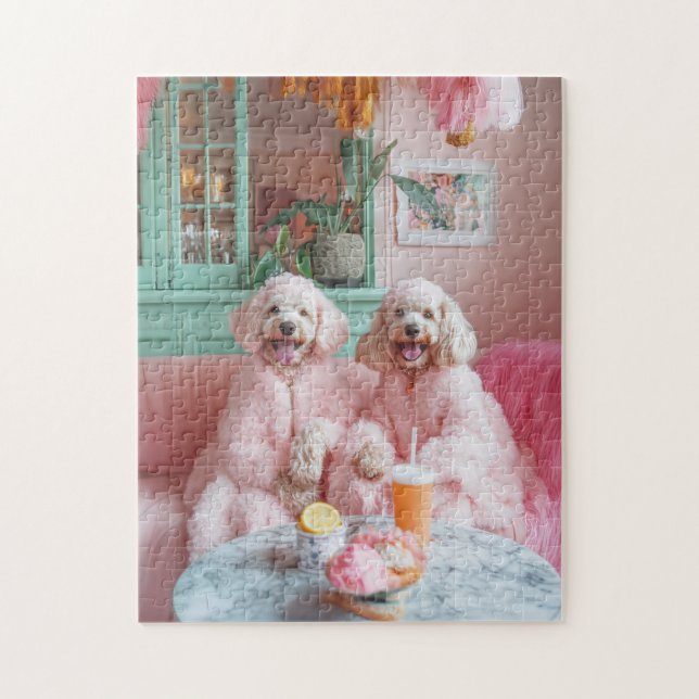 Chic Labradoodles in Pink Lounge Jigsaw Puzzle (Vertical)