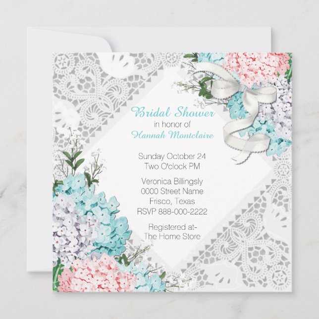 Chic Lace and Hydrangeas Bridal Shower Invitation (Front)