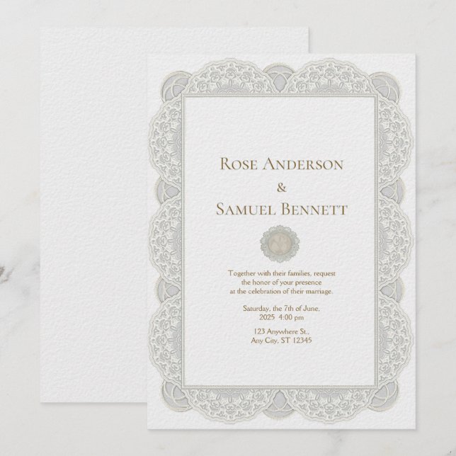 Chic Lace Floral Wedding Invitation (Front/Back)