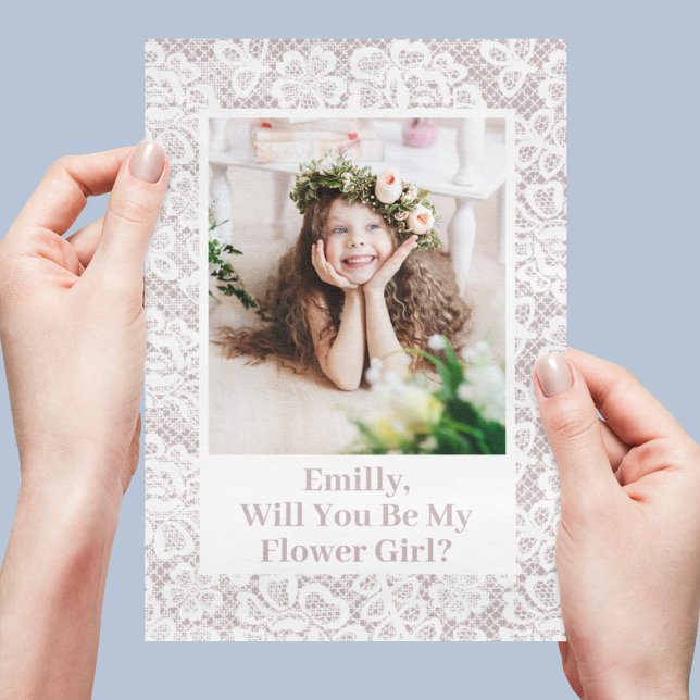 Chic Lace Flower Girl Proposal Custom Photo Invitation (Will You Be My Flower Girl Proposal Lace Photo Invitation
)
