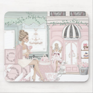 Chic Ladies French Bakery Tea Shop Watercolor Mouse Pad