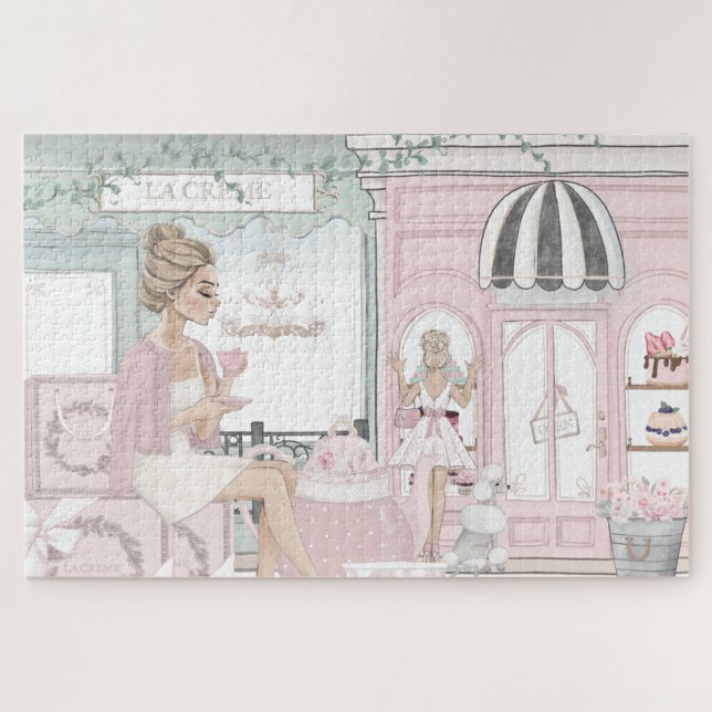 Chic Ladies French Bakery Watercolor Illustration Jigsaw Puzzle (Horizontal)