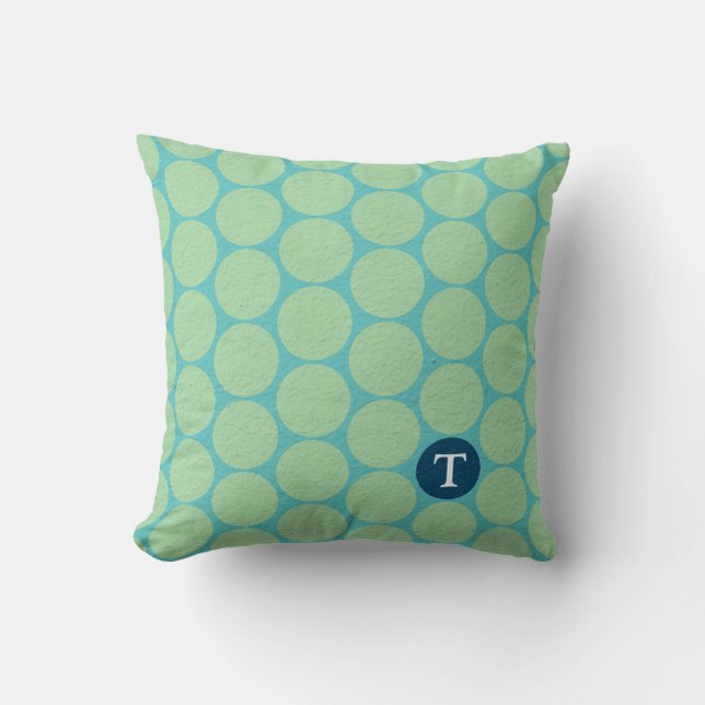 Chic Large Teal Green Polka Dots Cushion (Front)