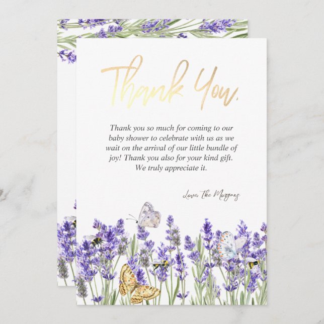 Chic Lavander Butterflies Botanical Thank You Card (Front/Back)