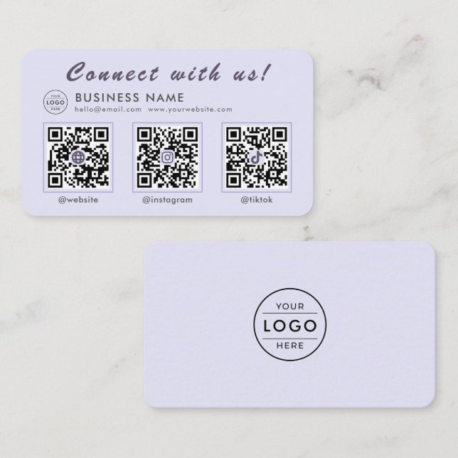 Chic Lavender 3 QR Code Multi Social Business Card (Front/Back)