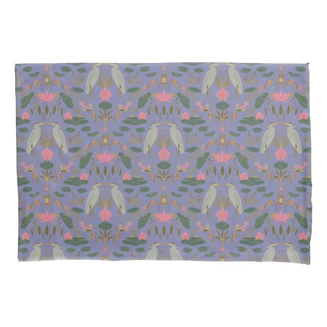 Chic lavender blue Heron Heritage Revival Pillowcase (Front)