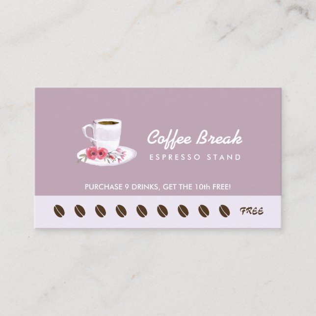 Chic Lavender Floral Coffee Stand Loyalty Punch Card (Front)