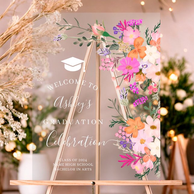 Chic lavender floral watercolor graduation welcome acrylic sign (Chic lavender floral watercolor graduation welcome acrylic sign)