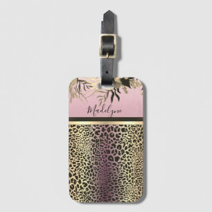 Chic Lavender Gold Leopard Safari Floral Luggage Tag