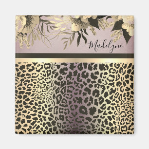 Chic Lavender Gold Leopard Safari Floral Magnet