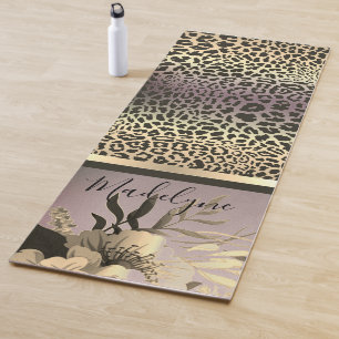 Chic Lavender Gold Leopard Safari Floral Yoga Mat