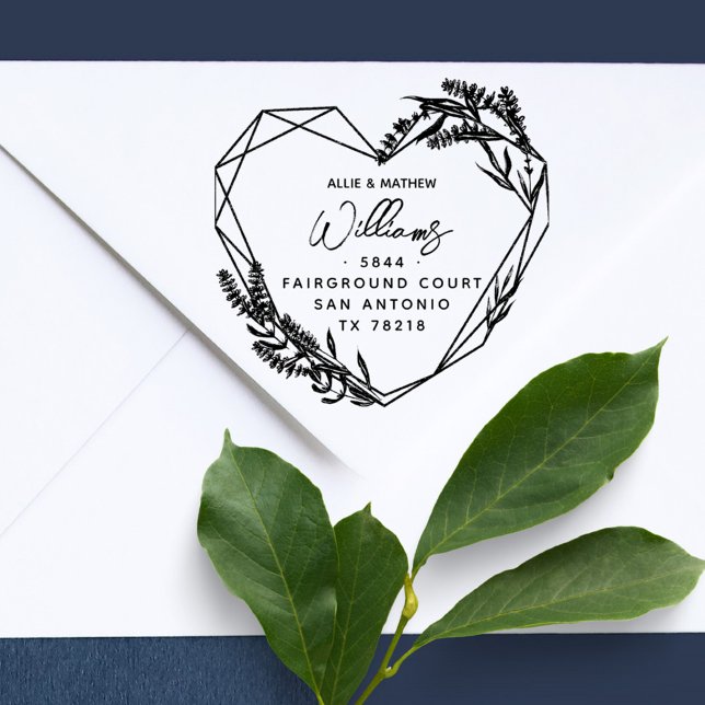 Chic Lavender Heart Married Couple Return Address Rubber Stamp (Rustic Chic Lavender Married Couple Return Address Rubber Stamp. Perfect also for a country wedding!)