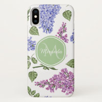 Chic Lavender Lilac Floral Pastel Green Monogram