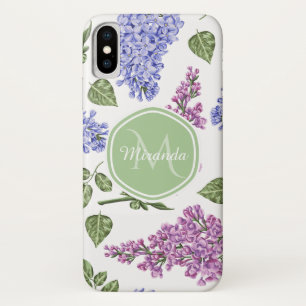 Chic Lavender Lilac Floral Pastel Green Monogram Case-Mate iPhone Case