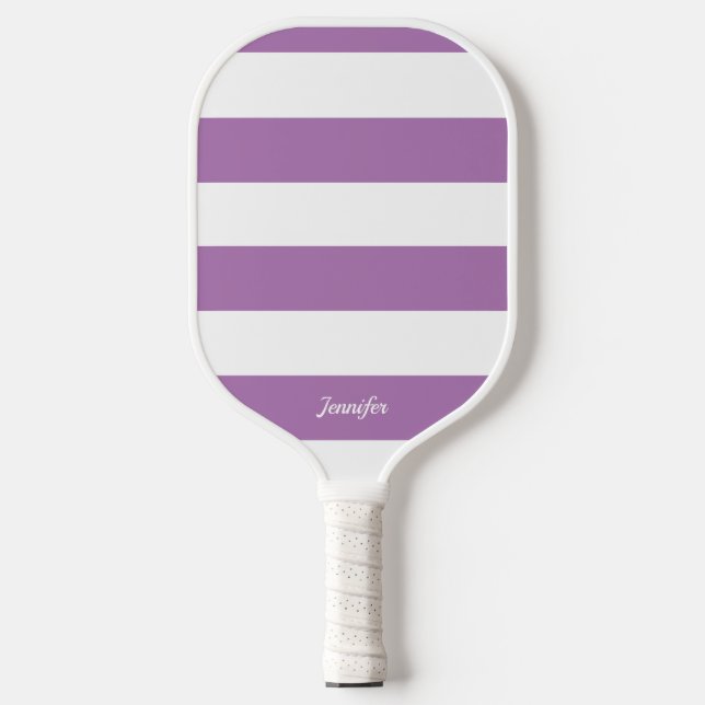 Chic Lavender Lilac Stripes Striped Personalised Pickleball Paddle (Front)