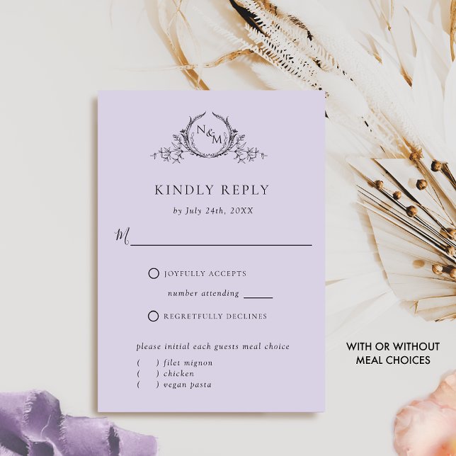 Chic Lavender Monogram With/ Without Meals RSVP (Creator Uploaded)