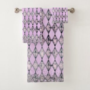 Chic Lavender Pink Glitter Harlequin Bath Towel Set