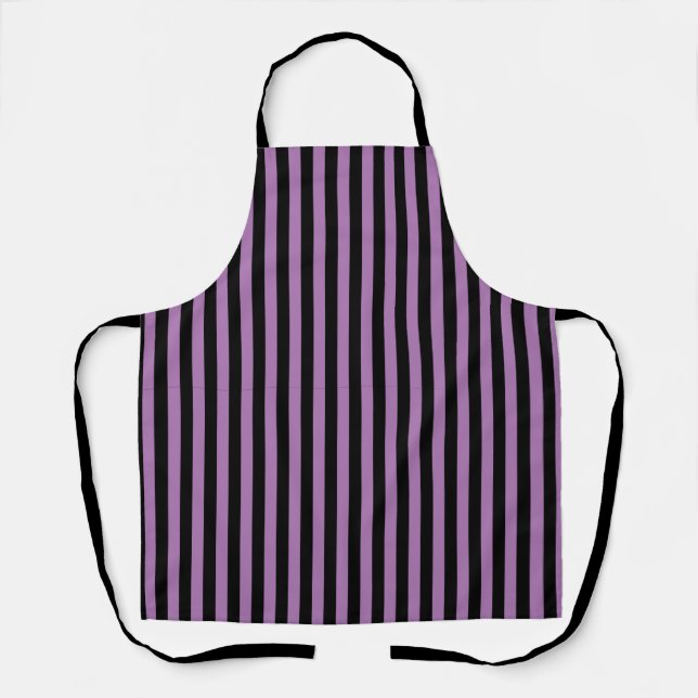 Chic Lavender Purple and Black Vertical Stripes Apron (Front)