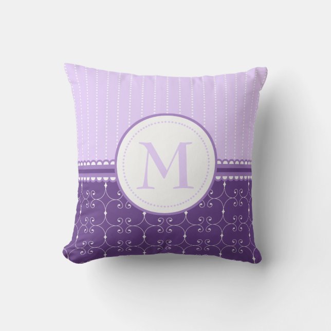 Chic Lavender Purple Custom Monogram Pattern Cushion (Front)