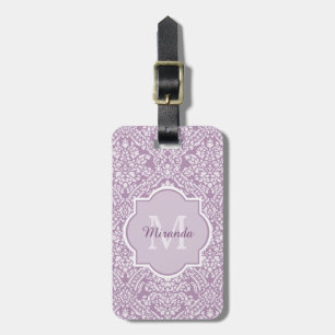 Chic Lavender Purple Damask Monogram With Name Luggage Tag