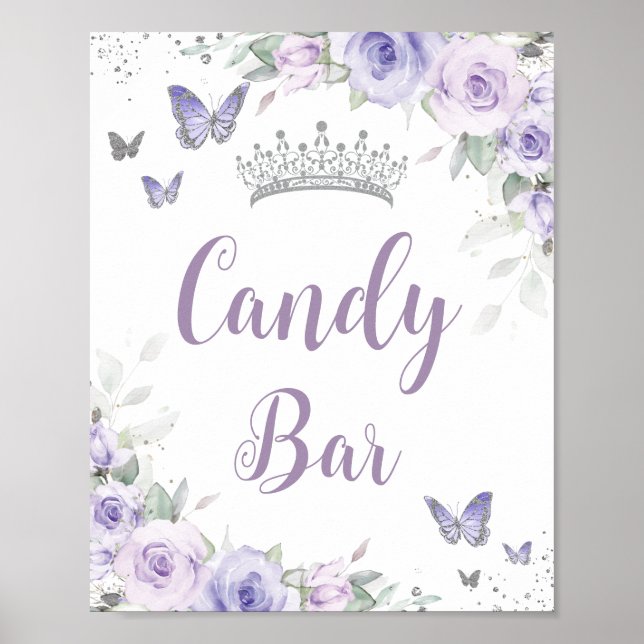 Chic Lavender Purple Floral Quinceañera Candy Bar Poster (Front)