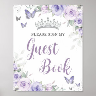 Chic Lavender Purple Floral Quinceañera Guest Book