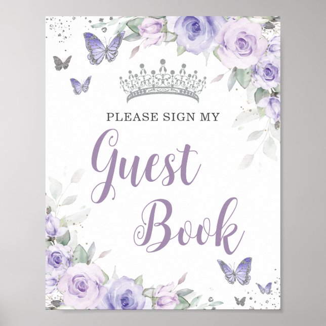 Chic Lavender Purple Floral Quinceañera Guest Book (Front)