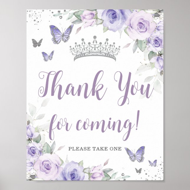 Chic Lavender Purple Floral Quinceañera Thank You Poster (Front)