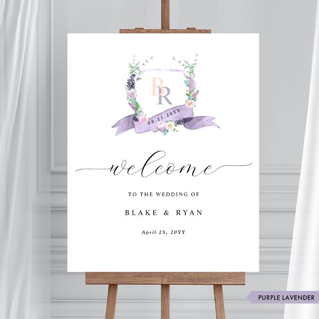 Chic Lavender Purple Monogram Wedding Welcome Sign (Creator Uploaded)