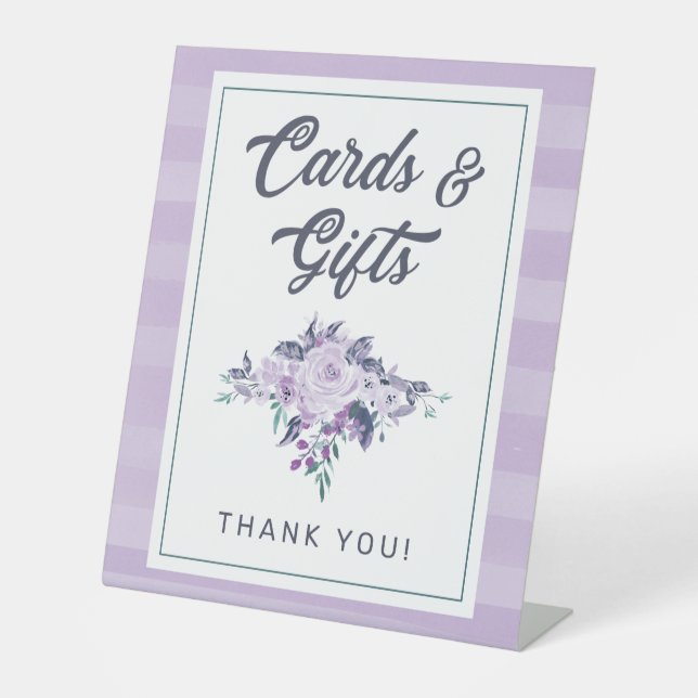 Chic Lavender Purple & Teal Floral Cards & Gifts Pedestal Sign (Front)