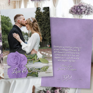 Chic Lavender Rose Elegant Wedding Photo Overlay Thank You Card