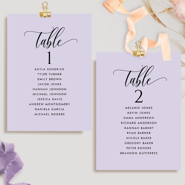 Chic Lavender Seating Plan Cards with Guest Names  (Creator Uploaded)