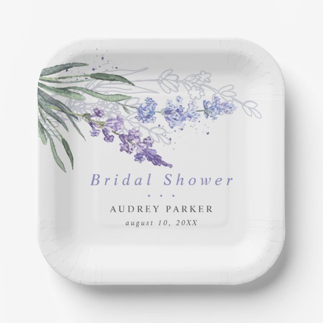 Chic Lavender Watercolor Floral Wedding Paper Plate (Front)