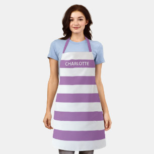 Chic lavender white stripes custom monogram name apron