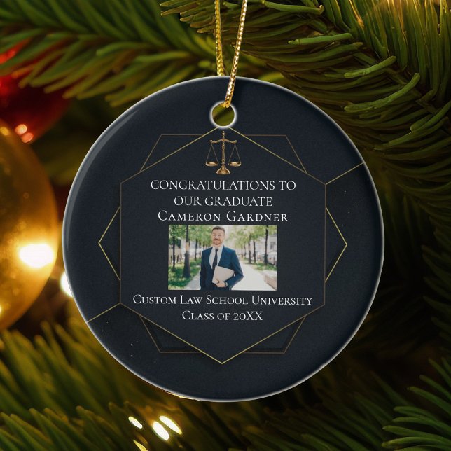 Chic Law School Photo Graduation Christmas Ceramic Tree Decoration (Creator Uploaded)