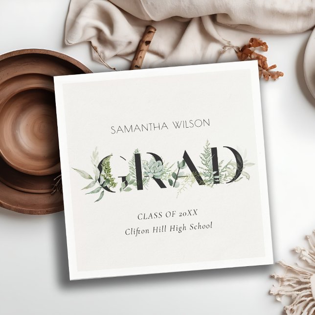 Chic Leafy Fern Succulent Green Foliage Graduation Napkin (Creator Uploaded)